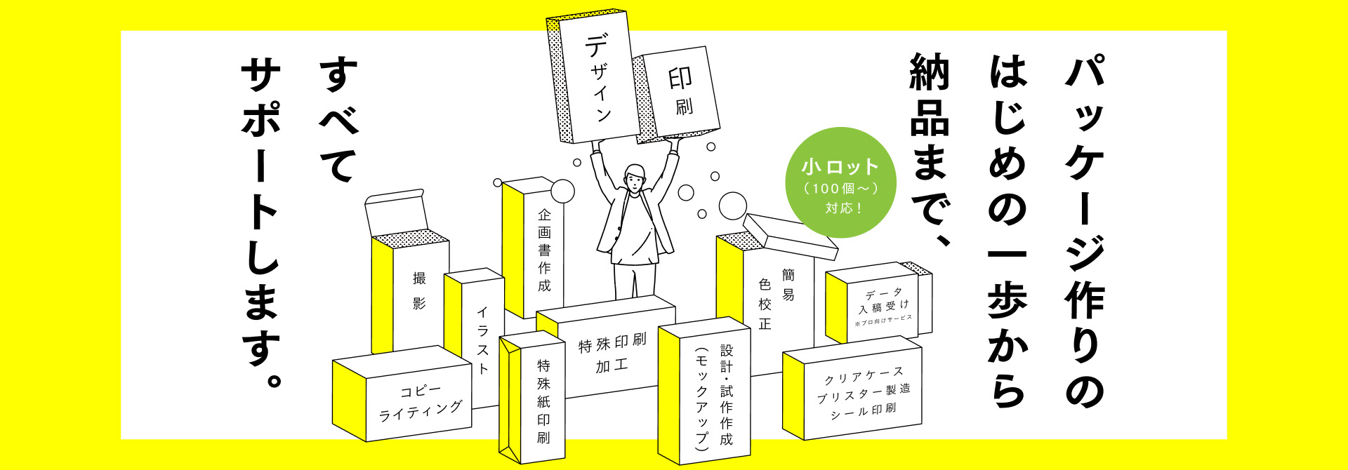 パッケージ作りのはじめの一歩から納品まで、すべてサポートします。